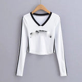 Women T-shirt Letter Underwear Blouse Women's Autumn Short Side Stripe T-shirt