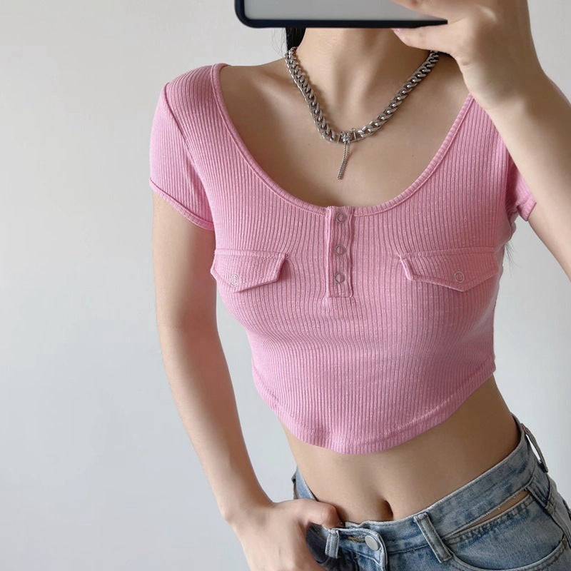 Women T-Shirt Short Sleeve Tight T-shirt Top