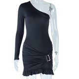 Women Dresses Tight Dress Solid Color Long Sleeve Hip Skirt