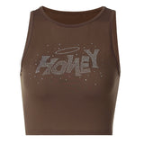 Women Halter Tops Spring Letter Rhinestone Slim Vest