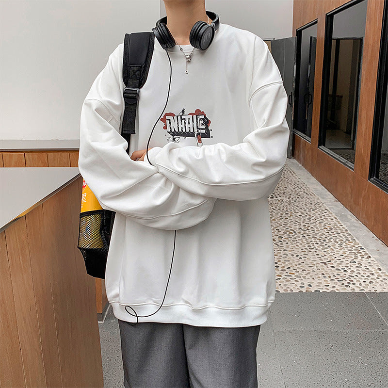 Men Hoodie round Neck Sweater Men's Autumn Hong Kong Style Loose