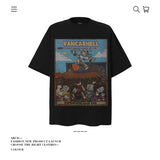 American vintage street T-shirt cotton cartoon print men and women summer loose
