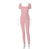 Women Jumpsuit Fashion Solid Color Short-Sleeved Jumpsuit