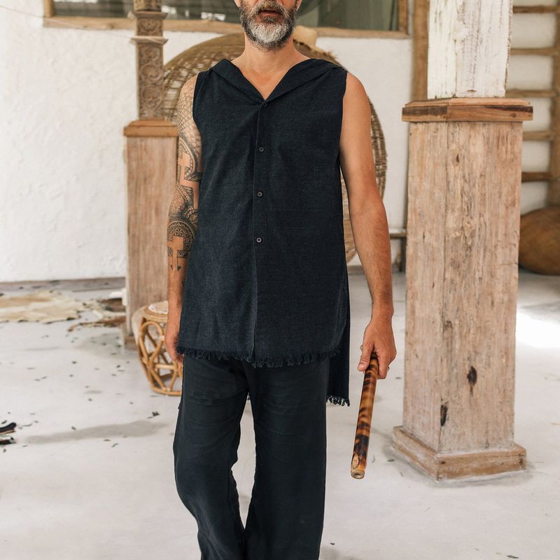 Men's T Shirt Sleeveless Hooded Vest Men's Cotton and Linen