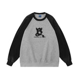 Men Hoodie Color-Block Raglan Sleeves Inkjet Sweater Flocking Letter Embroidery Pullover Loose