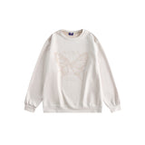 Unisex Hoodie Vintage University Style Butterfly Print Top round Neck Sweater