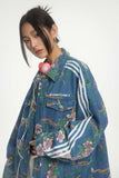 Unisex Jacket Autumn Floral Pattern Denim Coat