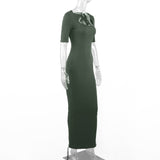 Women Dresses Square Collar Short Sleeve Long Dress