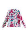 Women T-Shirt Women's Printed Single-Breasted Loose Long Sleeve Shirt Top
