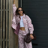 Women Cargo Pants Autumn and Winter Retro Style Printed Jeans