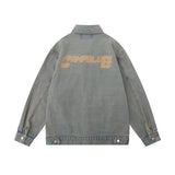 Men Denim Jacket Letter Patterned Denim Jacket Men's Autumn and Winter Clothing Loose All-Matching Washed and Worn