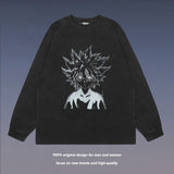 Men Long Sleeve Shirt Cartoon Long Sleeve T-shirt Men's and Women's Ins Distressed Bottoming Top