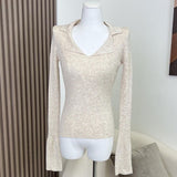 Women Long Sleeve Shirt Slim Fit V-neck Bottoming Shirt