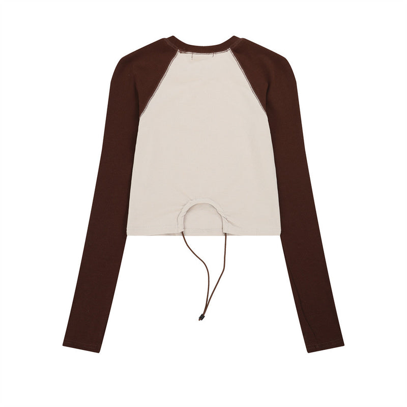 Women Long Sleeve T-Shirt Printed Long Sleeve T-shirt Girls Fall Color-Blocking Top