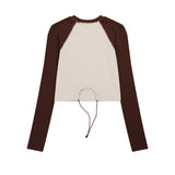 Women Long Sleeve T-Shirt Printed Long Sleeve T-shirt Girls Fall Color-Blocking Top