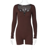 Women Jumpsuit Autumn Fashion U-Neck Long-Sleeved Jumpsuit