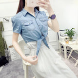 Women T-shirt Denim Shirt Female Lady Short Coat