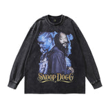 Men Long Sleeve Shirt Figure Washed Distressed Long Sleeve T-shirt Men and Women Hiphop Vintage Loose