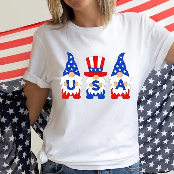 Women's Independence Day T Shirt round Neck Short Sleeve T-shirt Women's Top