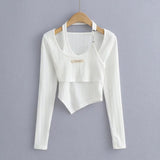 Women T-shirt Spring Summer Women's Wear Stitching Long Sleeve T-shirt Female