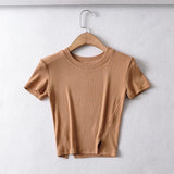 Women T-Shirt Summer round Neck Tight Short Top T-shirt for Women