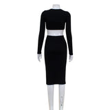 Women Desses Autumn and Winter round Neck Long Sleeve Knitted Dress Hip Skirt