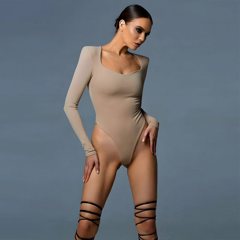 Women Jumpsuit Long Sleeve Square-Neck Tight Jumpsuit T-shirt for Women