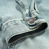 Men Denim Jacket Washed Distressed Stitching Denim Hoodie Men's Loose Jacket Hooded Coat Autumn and Winter