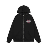Men Hoodie Flame Letter Embroidered Hooded Coat Masked Zipper Cardigan Sweater
