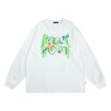 Men Hoodie Letter Print Towel Embroidery round Neck Sweater Men's Loose