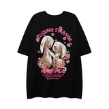 Men T Shirt Rabbit Print Sweet Cool Couple T-shirt Retro College Style Short Sleeve T-shirt
