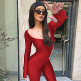 Women Jumpsuit Winter Fashion U-Neck Long-Sleeved Jumpsuit