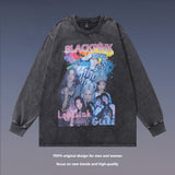 Men Long Sleeve Shirt Women's Team Portrait Printing Distressed Long Sleeve T-shirt Men and Women Retro