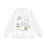 Men Hoodie round Neck Sweater Men's Cartoon Print Top Hip Hop Loose Long Sleeve Pullover Loose