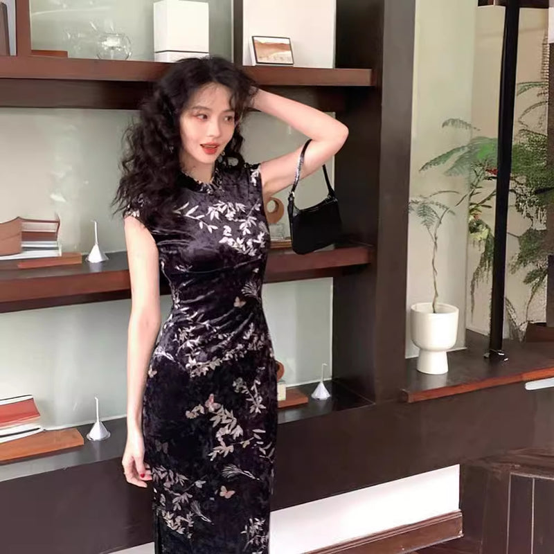 Women Dresses Spring New Chinese Cheongsam Dress Slim-Fit Sheath Dress for Women