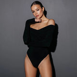 Women Jumpsuit V-neck Pleating Long Sleeve High Waist Jumpsuit Women