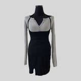 Women Long Sleeve Shirt Open Collar Long Sleeve V-neck T-shirt Female Slit Sheath Skirt