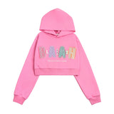 Women Hoodie Letters Cropped Hoodie Girls Spring and Autumn Long Sleeve