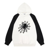 Men Hoodie Spider Web Contrast Color Raglan Hooded Sweater