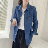 Women T-Shirt Autumn Denim Shirt Women's Long Sleeve Loose Casual