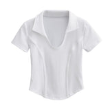 Women T-Shirt Polo Lapel Fitted Short T-shirt Short Sleeve Top