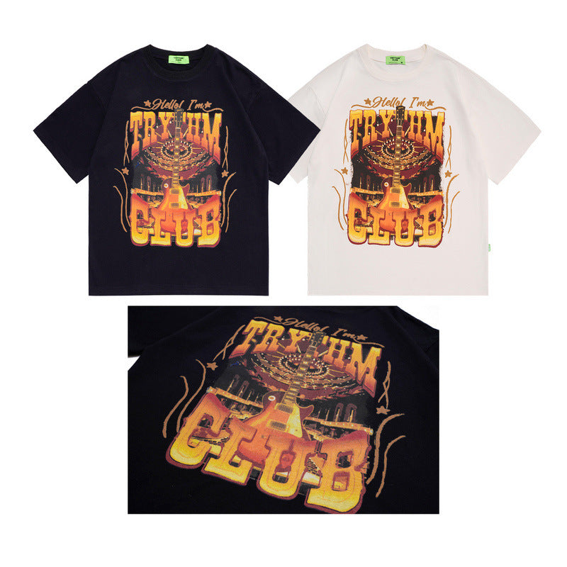 Men T Shirt Printed Rock Loose Bottoming Shirt Casual Short Sleeve T-shirt for Men and Women
