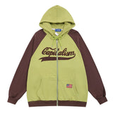 Men Hoodie Color-Block Raglan Sleeves Hooded Sweater Men's Spring and Autumn Leisure Letter Embroidered Zipper Jacket