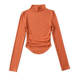 Women T-Shirt Slim Fit Turtleneck Ins Style Autumn Short Elastic Top for Women
