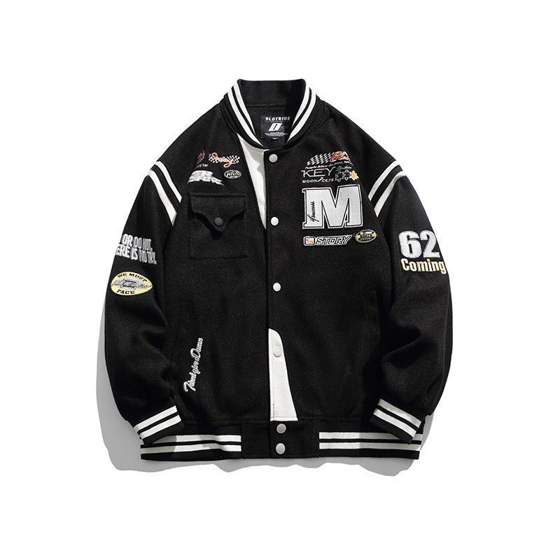 Varsity Jacket Vintage Spring Solid Color Embroidery Loose