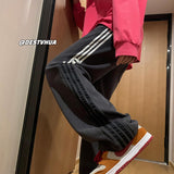 Men Sweatpants Striped Sweatpants Men's Straight Wide-Leg Pants