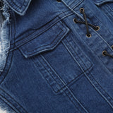 Women Vest Washed and Worn Stitching Edging Pocket Short Top