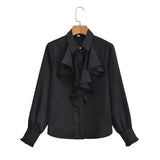 Women T-Shirt Shirt Women's Spring Single-Breasted Petal Long Sleeve Lapel Shirt