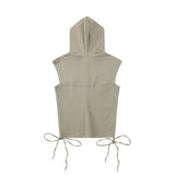 Women Vest Hooded Sleeveless Vest Stitching Letter Embroidery Summer Casual Women