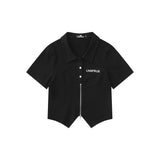 Women T-shirt Polo Collar Short Sleeve T-shirt Girls Summer Casual Top